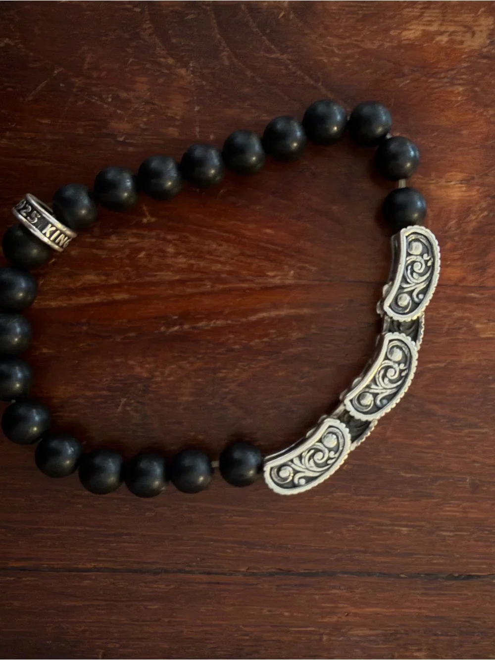 King Baby Studio Black Beaded Silver Accent Necklace